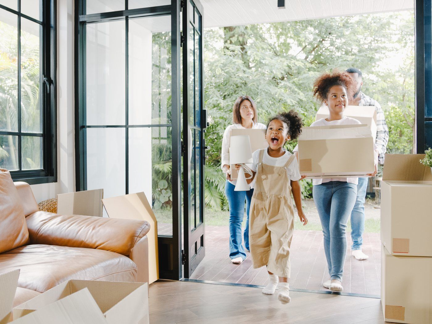 A family at home after their move